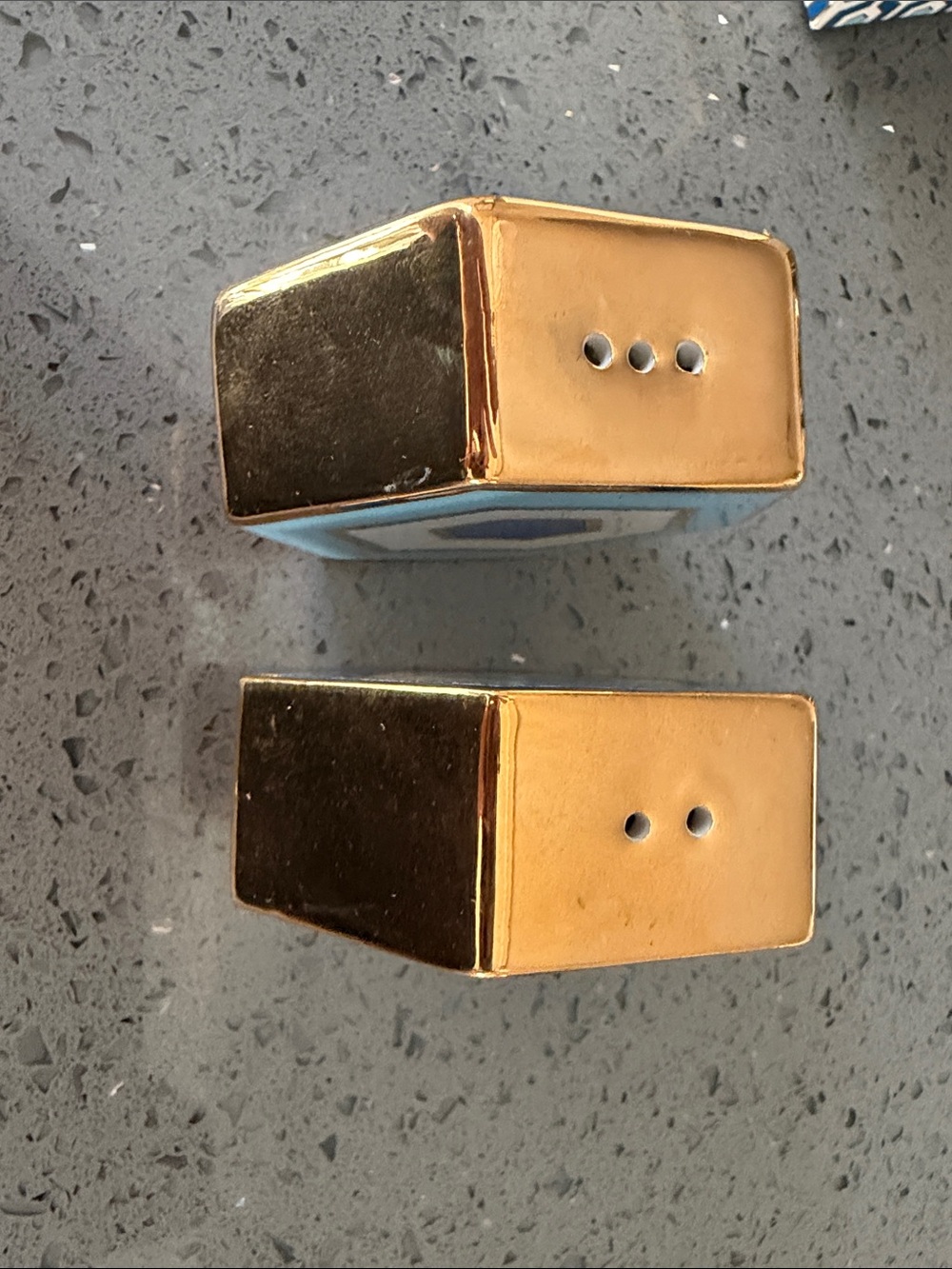 Jonathan Adler Hexagon Salt & Pepper Set - Aqua, Blue, White, Gold - Picture 4 of 4